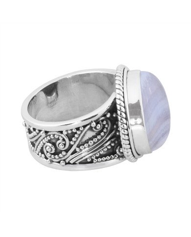 Blue Lace Agate Sterling Silver Handcrafted Statement Ring