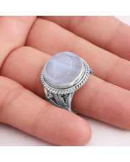 Blue Lace Agate Sterling Silver Handcrafted Statement Ring