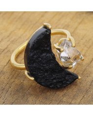 Herkimer Diamond Ring Raw Tektite Ring 18 K Yellow Gold Plated Ring