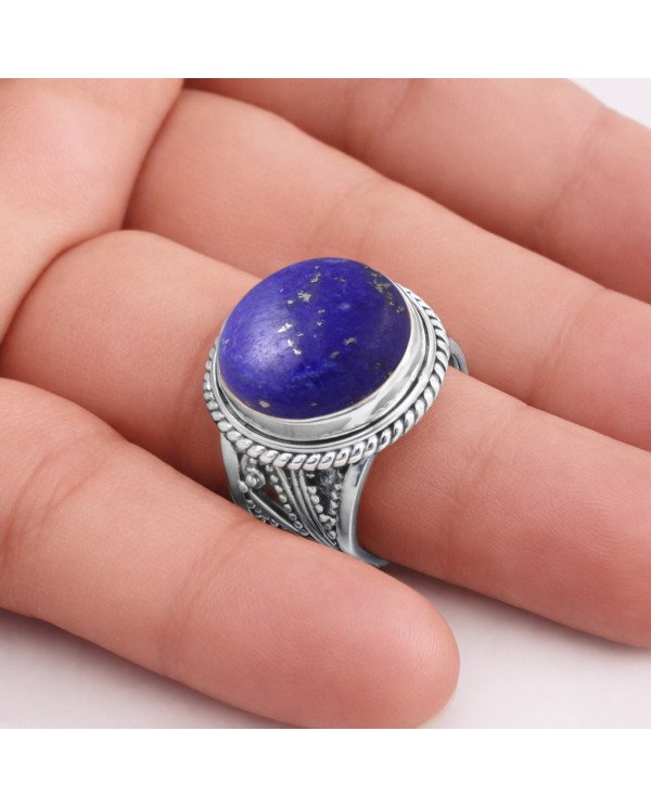 Natural Lapis Lazuli 925 Sterling Silver Statement Ring