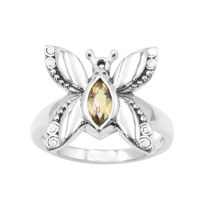 November Birthstone Sterling Silver Butterfly design Citrine Ring