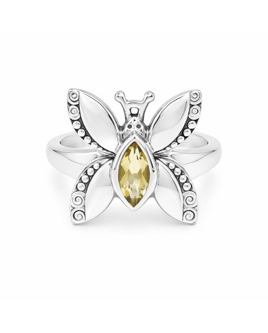 November Birthstone Sterling Silver Butterfly design Citrine Ring