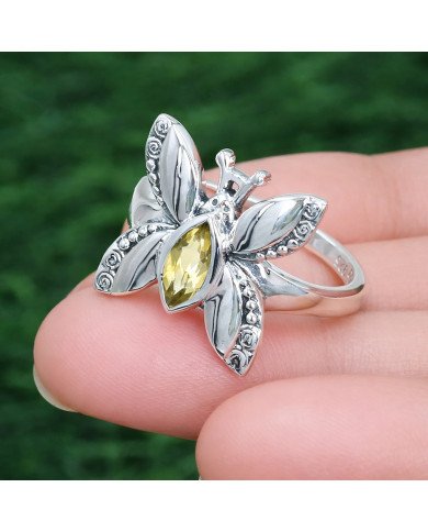 November Birthstone Sterling Silver Butterfly design Citrine Ring