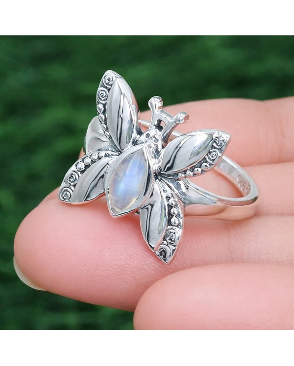 Moonstone Sterling Silver Butterfly design June Birthstone Ring