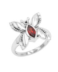 Sterling Silver Butterfly design January Birthstone Garnet Ring