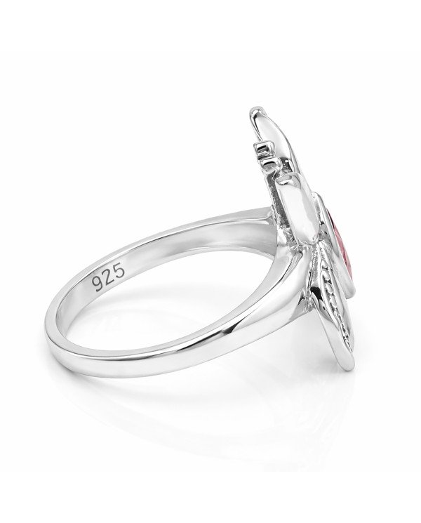 Sterling Silver Butterfly design January Birthstone Garnet Ring