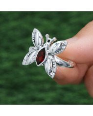 Sterling Silver Butterfly design January Birthstone Garnet Ring