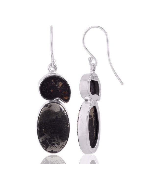 Hematite Ammonite Earrings 925 Silver Earrings Handcrafted Earrings