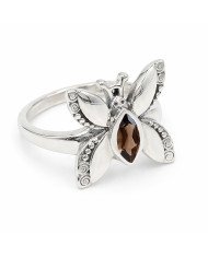 Smoky Quartz Ring 925 Sterling Silver Ring Butterfly Design Ring