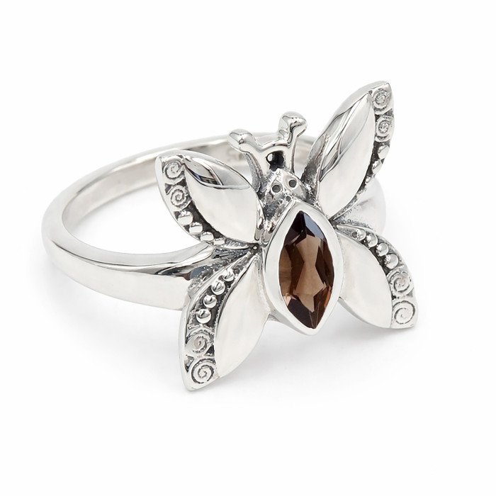 Smoky Quartz Ring 925 Sterling Silver Ring Butterfly Design Ring