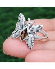 Smoky Quartz Ring 925 Sterling Silver Ring Butterfly Design Ring