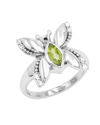 Sterling Silver Butterfly Design Peridot Ring