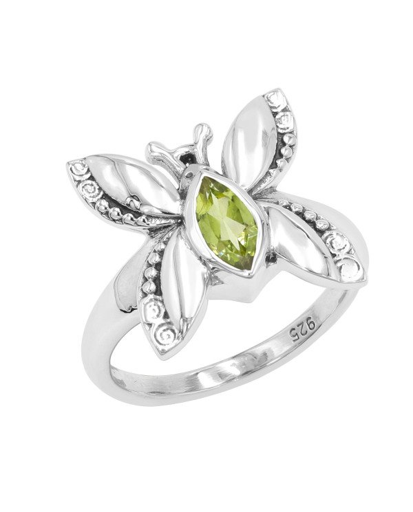 Sterling Silver Butterfly Design Peridot Ring