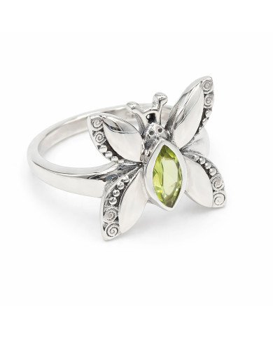 Sterling Silver Butterfly Design Peridot Ring