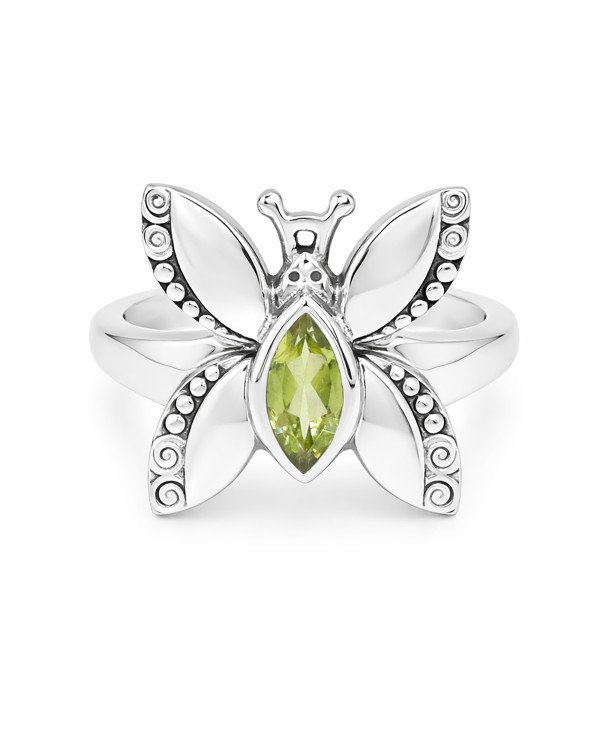 Sterling Silver Butterfly Design Peridot Ring