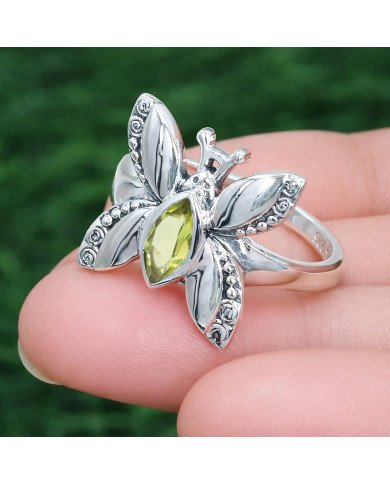 Sterling Silver Butterfly Design Peridot Ring