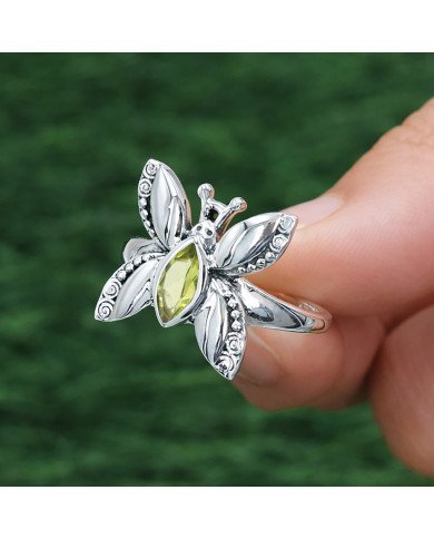 Sterling Silver Butterfly Design Peridot Ring