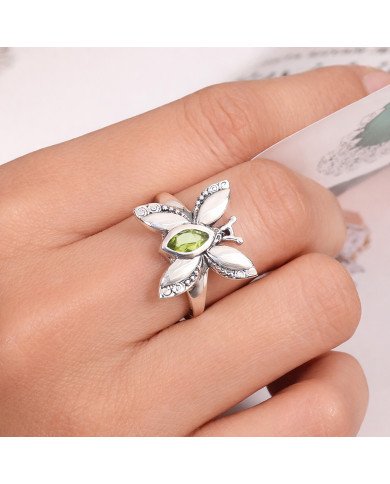 Sterling Silver Butterfly Design Peridot Ring