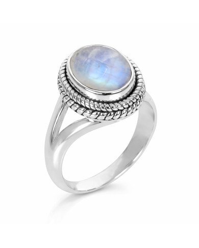 Classic Solitaire Ring Rainbow Moonstone Ring 925 Sterling Silver Ring