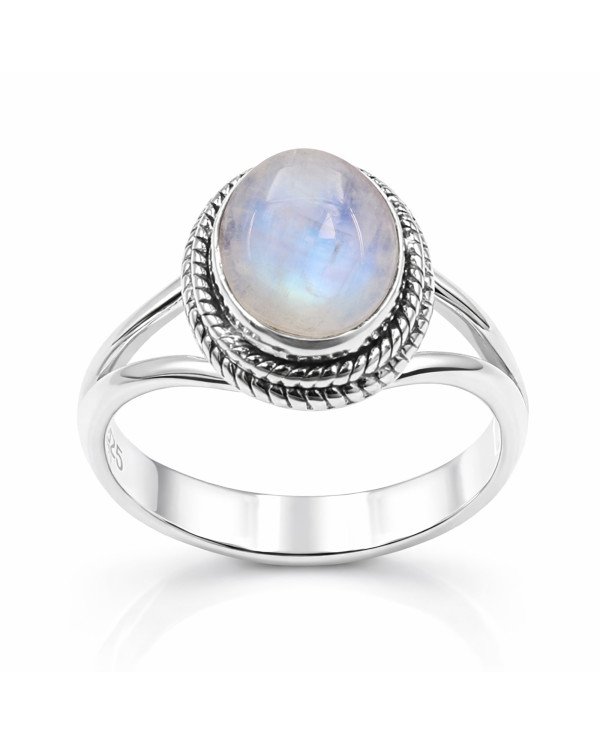 Classic Solitaire Ring Rainbow Moonstone Ring 925 Sterling Silver Ring