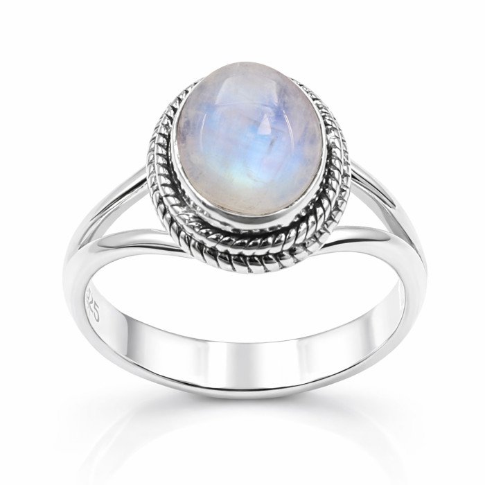 Classic Solitaire Ring Rainbow Moonstone Ring 925 Sterling Silver Ring