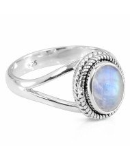 Classic Solitaire Ring Rainbow Moonstone Ring 925 Sterling Silver Ring