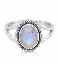 Classic Solitaire Ring Rainbow Moonstone Ring 925 Sterling Silver Ring