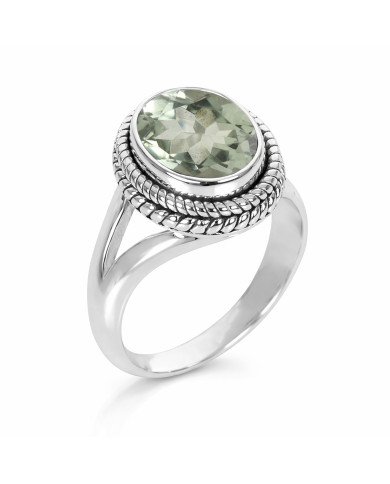 Green Amethyst Sterling Silver Engagement Ring
