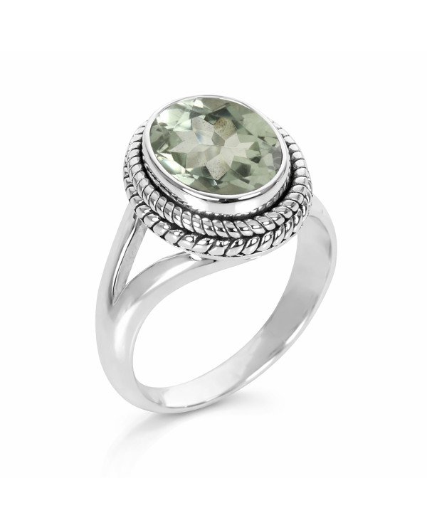 Green Amethyst Sterling Silver Engagement Ring