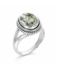 Green Amethyst Sterling Silver Engagement Ring