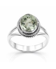 Green Amethyst Sterling Silver Engagement Ring