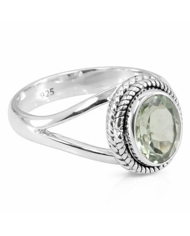 Green Amethyst Sterling Silver Engagement Ring