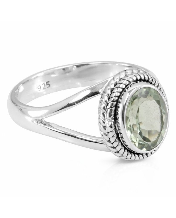 Green Amethyst Sterling Silver Engagement Ring