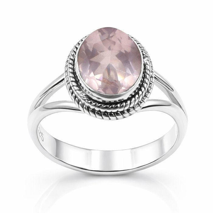 Rose Quartz Ring 925 Sterling Silver Ring Classic Solitaire Ring
