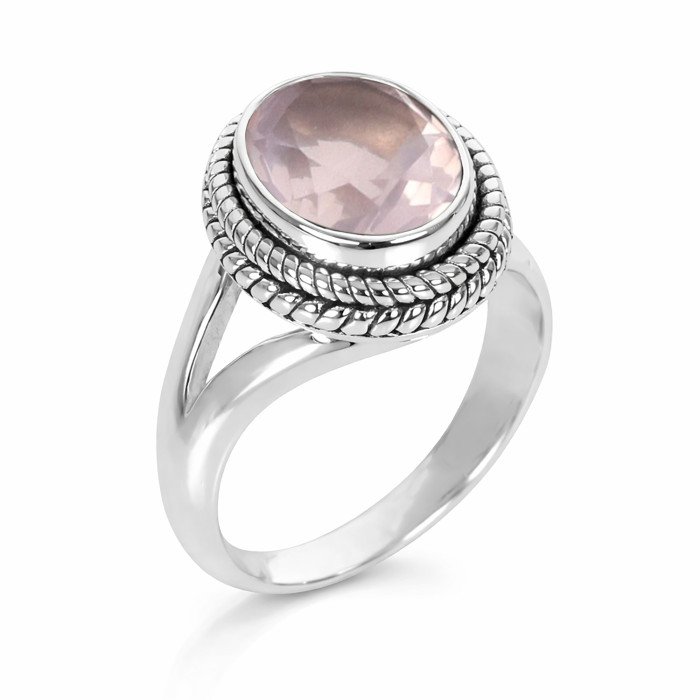 Rose Quartz Ring 925 Sterling Silver Ring Classic Solitaire Ring