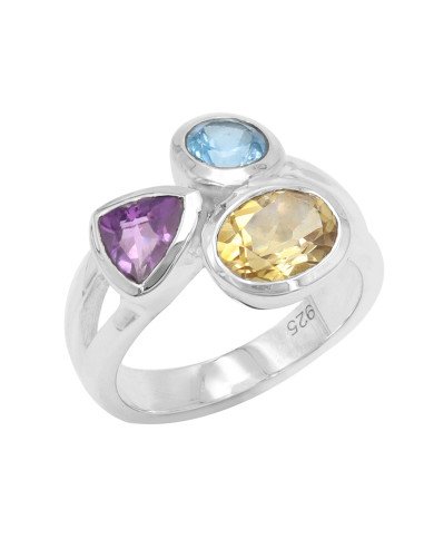 Citrine Gemstone Ring 925 Sterling Silver Ring Swiss Blue Topaz Ring