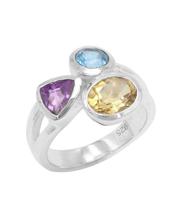 Citrine Gemstone Ring 925 Sterling Silver Ring Swiss Blue Topaz Ring