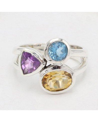 Citrine Gemstone Ring 925 Sterling Silver Ring Swiss Blue Topaz Ring