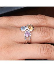 Citrine Gemstone Ring 925 Sterling Silver Ring Swiss Blue Topaz Ring