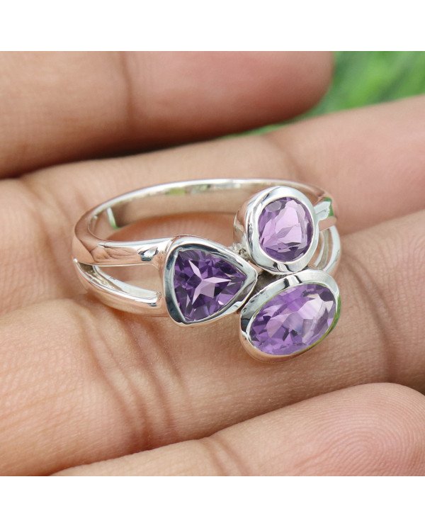 Purple Amethyst Ring 925 Sterling Silver Ring February Birthstone Ring