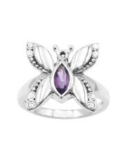 Sterling Silver Butterfly Design Amethyst Ring