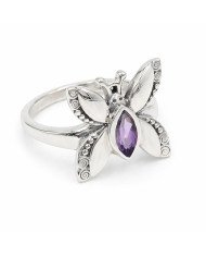 Sterling Silver Butterfly Design Amethyst Ring