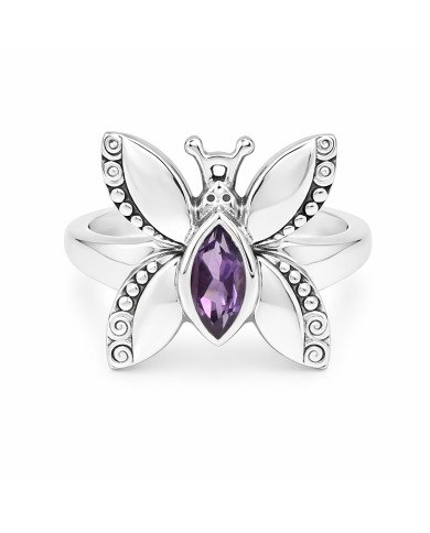 Sterling Silver Butterfly Design Amethyst Ring