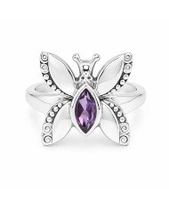 Sterling Silver Butterfly Design Amethyst Ring