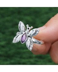 Sterling Silver Butterfly Design Amethyst Ring