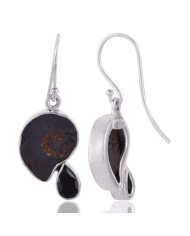 Black Earrings Women Ammonite and Black Onyx Sterling Silver