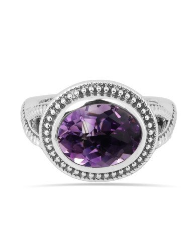 Handcrafted Ring Purple African Amethyst Ring 925 Sterling Silver Ring