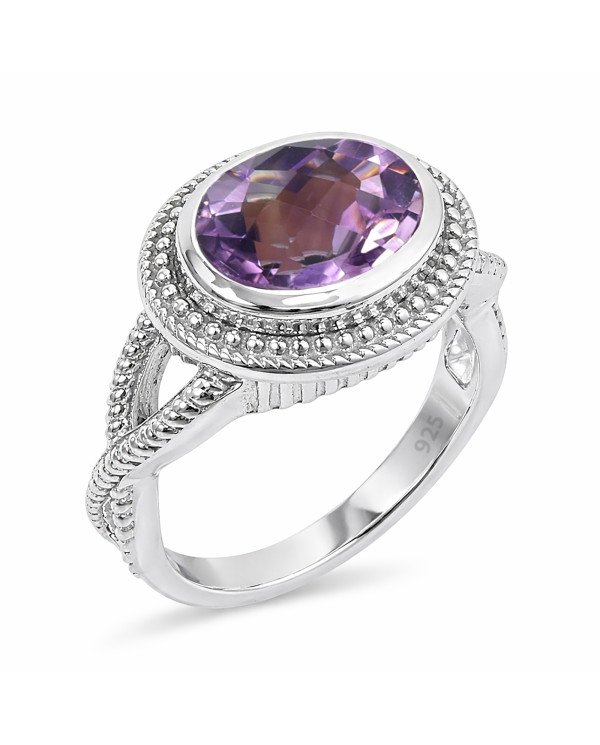 Handcrafted Ring Purple African Amethyst Ring 925 Sterling Silver Ring