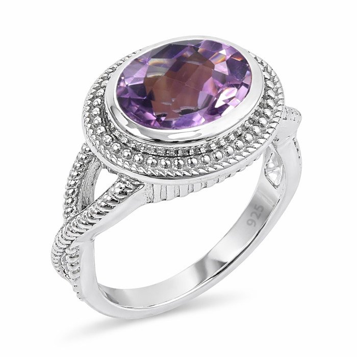 Handcrafted Ring Purple African Amethyst Ring 925 Sterling Silver Ring