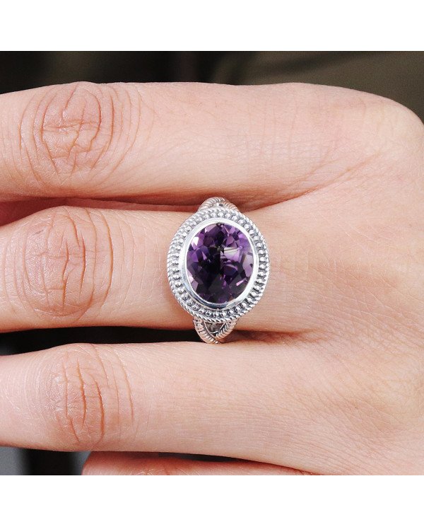 Handcrafted Ring Purple African Amethyst Ring 925 Sterling Silver Ring